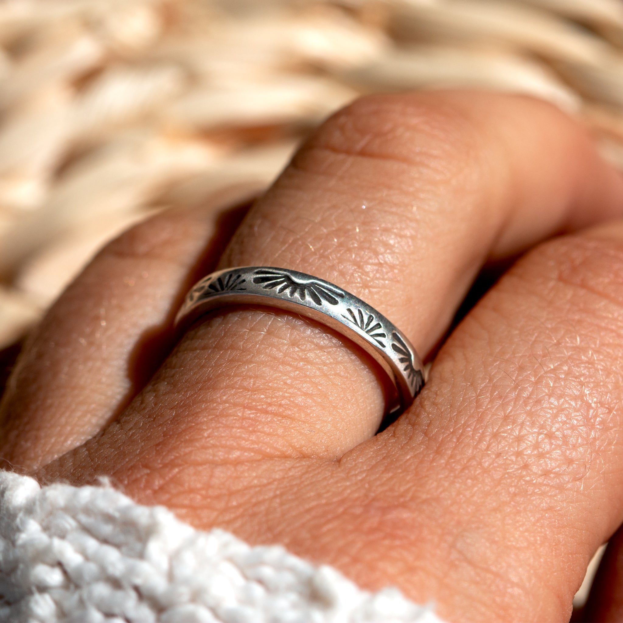 Sun Stacker Ring – Hand-Carved Sterling Silver Band | Sozo